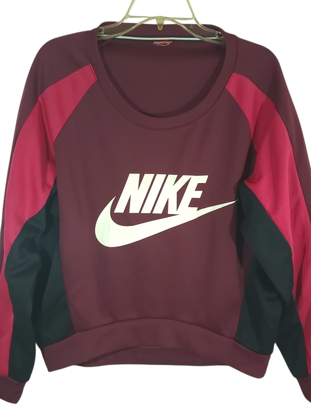 Nike Sportswear AV15 Colorblock Cropped Crewneck Sweatshirt Maroon Pink Size S